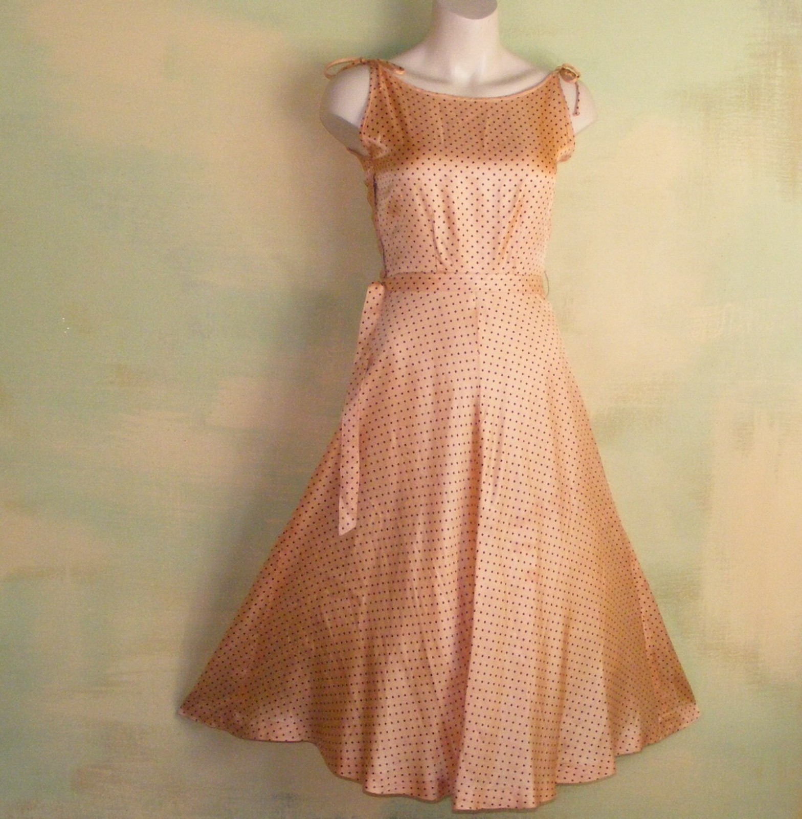 1950s Johara Swing Dress & Bolero Set, Shimmering Orange Faille, Swiss Dot VLV