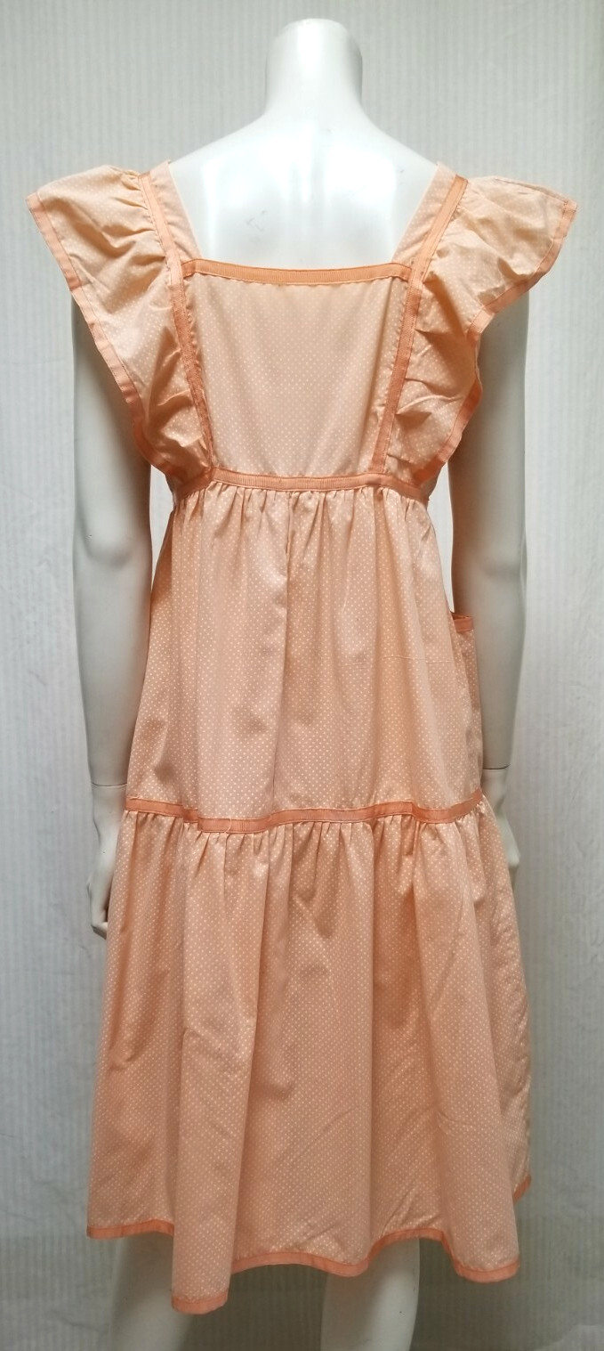 Vintage Peach & White Polka Dot Empire Waist Dress – Size S – EUC