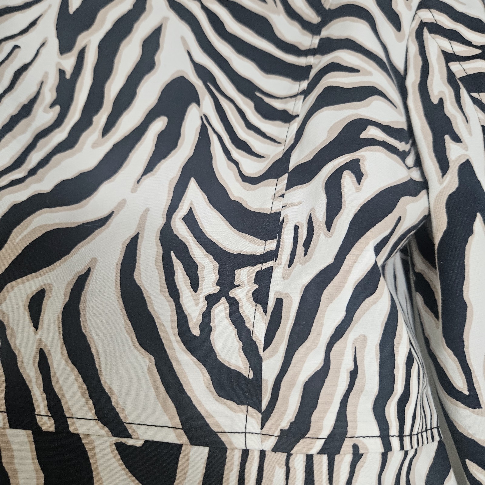Rafaella Tan/black Zebra Print Button Down Jacket Women&rsquo;s Size M Preppy Art
