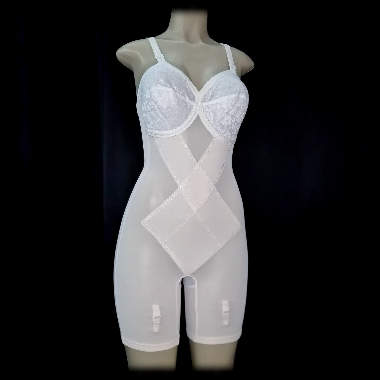 Vintage FIRM Long Leg GIRDLE Panty NYLON Full Body Shaper Shorts Garters 36B M/L