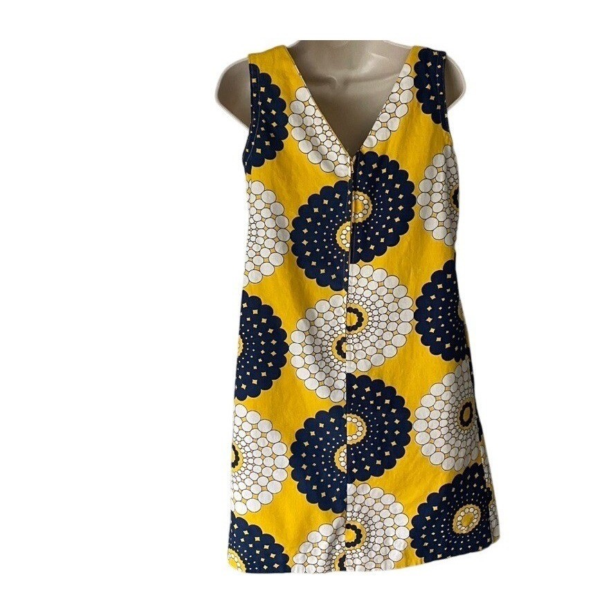 Vtg 1960s Mod Shift Dress Sweetbriar Cotton Yellow Mid Century Op Art Floral S M