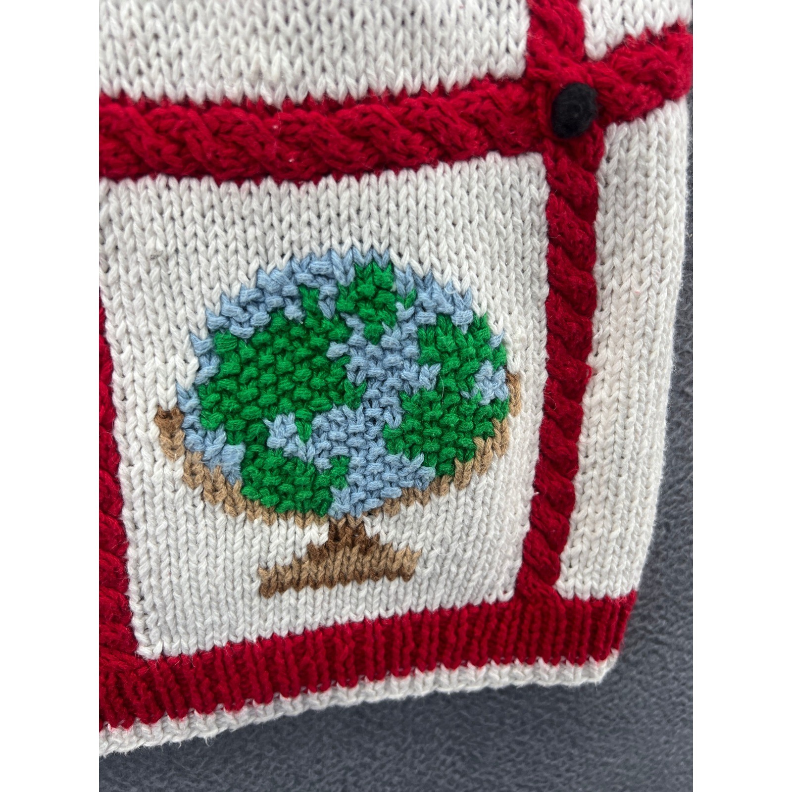 Vintage The Eagle&rsquo;s Eye Hand Knit Teacher School Cardigan Sweater Cream Red 1993