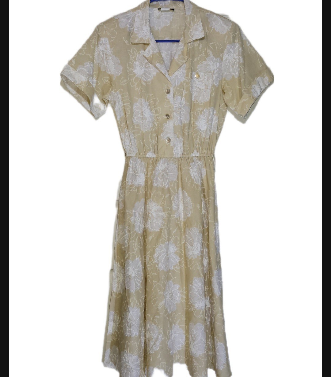 Stuart Alan Vintage 80&rsquo;s Button Cap Sleeve Unlined Floral Linen Sz 8 Dress