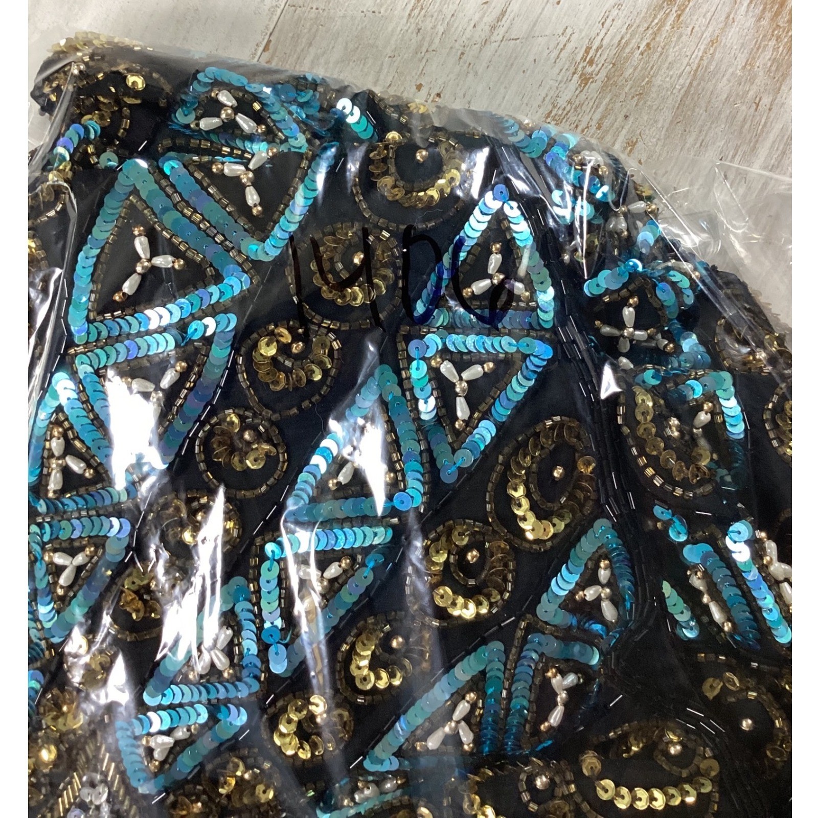 Scala Vintage Beaded Silk Bolero Jacket Gold Turquoise Sequin Starburst Medium