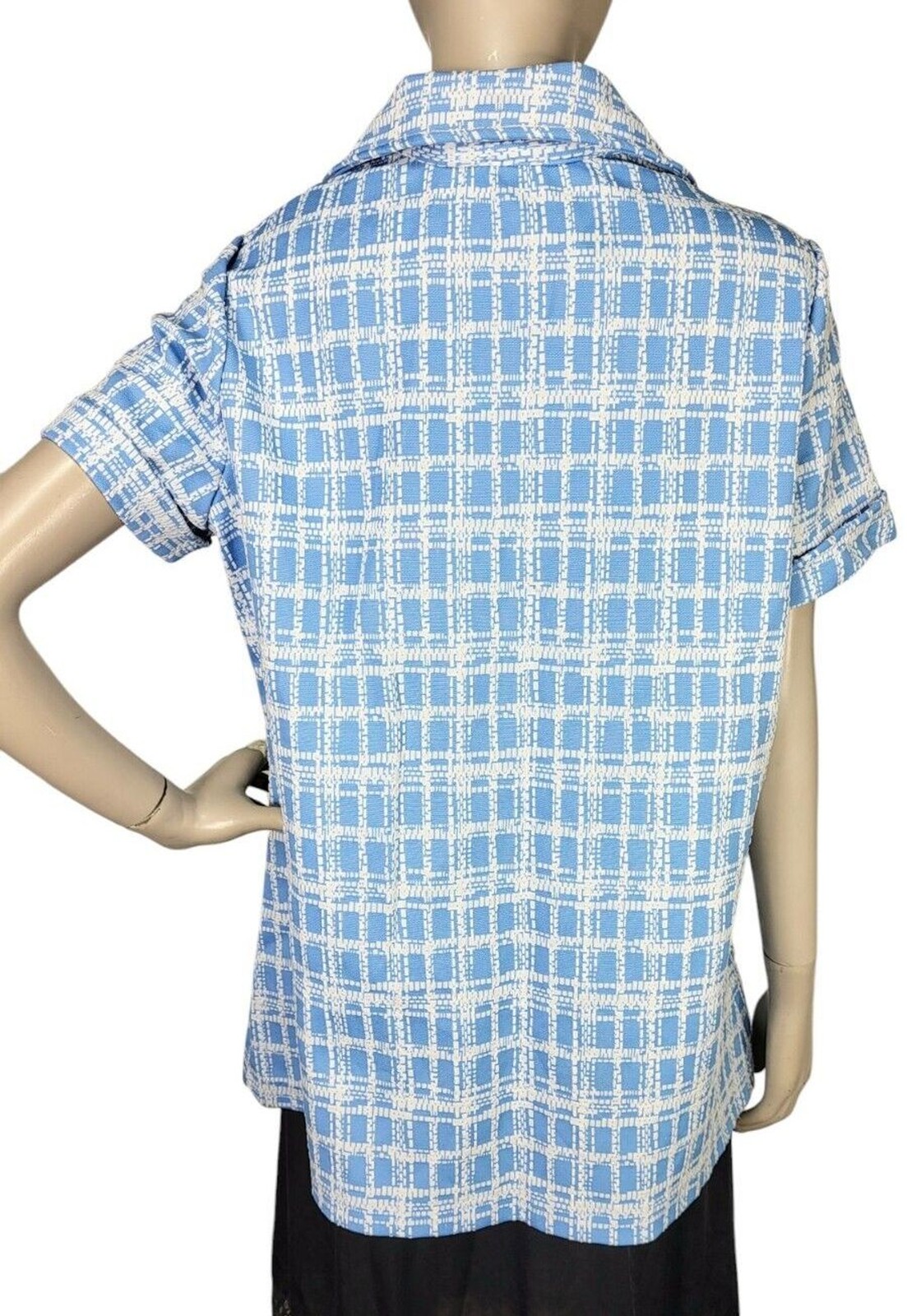 Vintage 60s MOD Blue White Plaid Button-Down Collared Smock Top Women&rsquo;s S/M/L