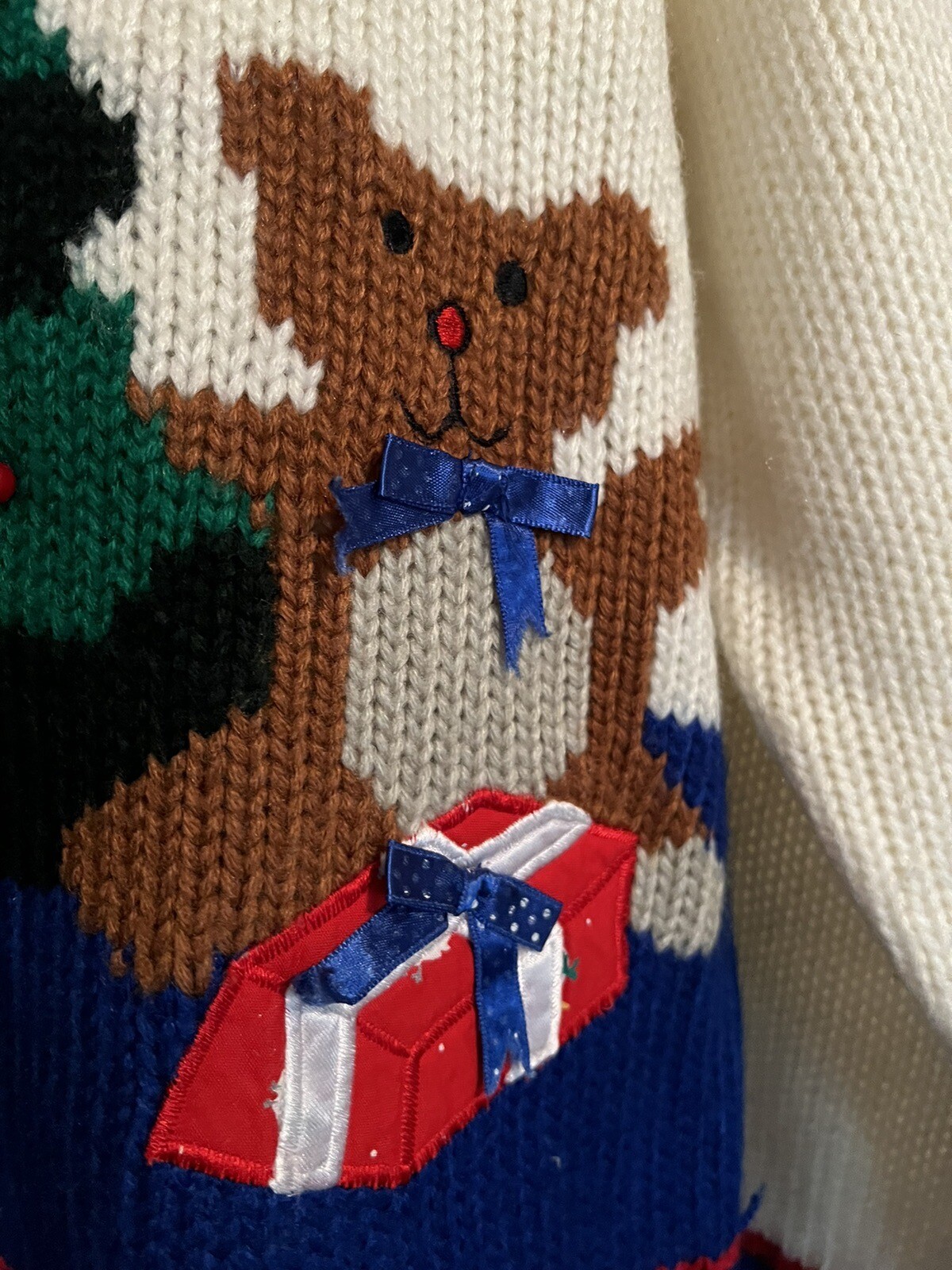 Hasting & Smith Vintage Ugly Christmas Tree Sweater Holiday Bear Knit Present L
