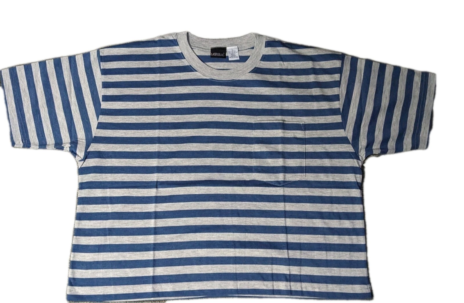 Vtg Shirt Crop Top Women&rsquo;s Large Tee Shirt Striped Gray NOS 80&rsquo;s Short Sleeves