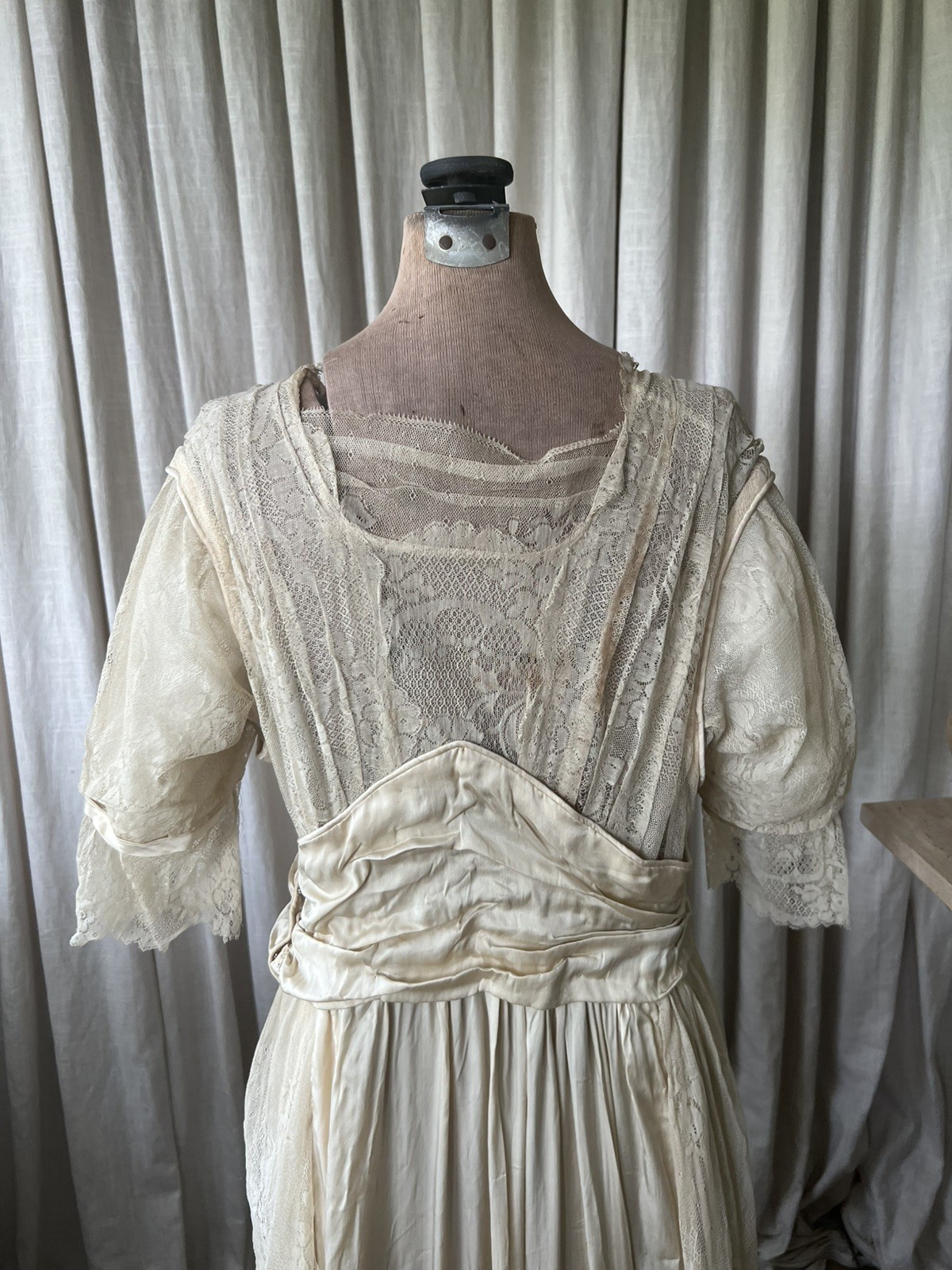Stunning Antique Edwardian Silk Lace Wedding Dress with Original Shoes