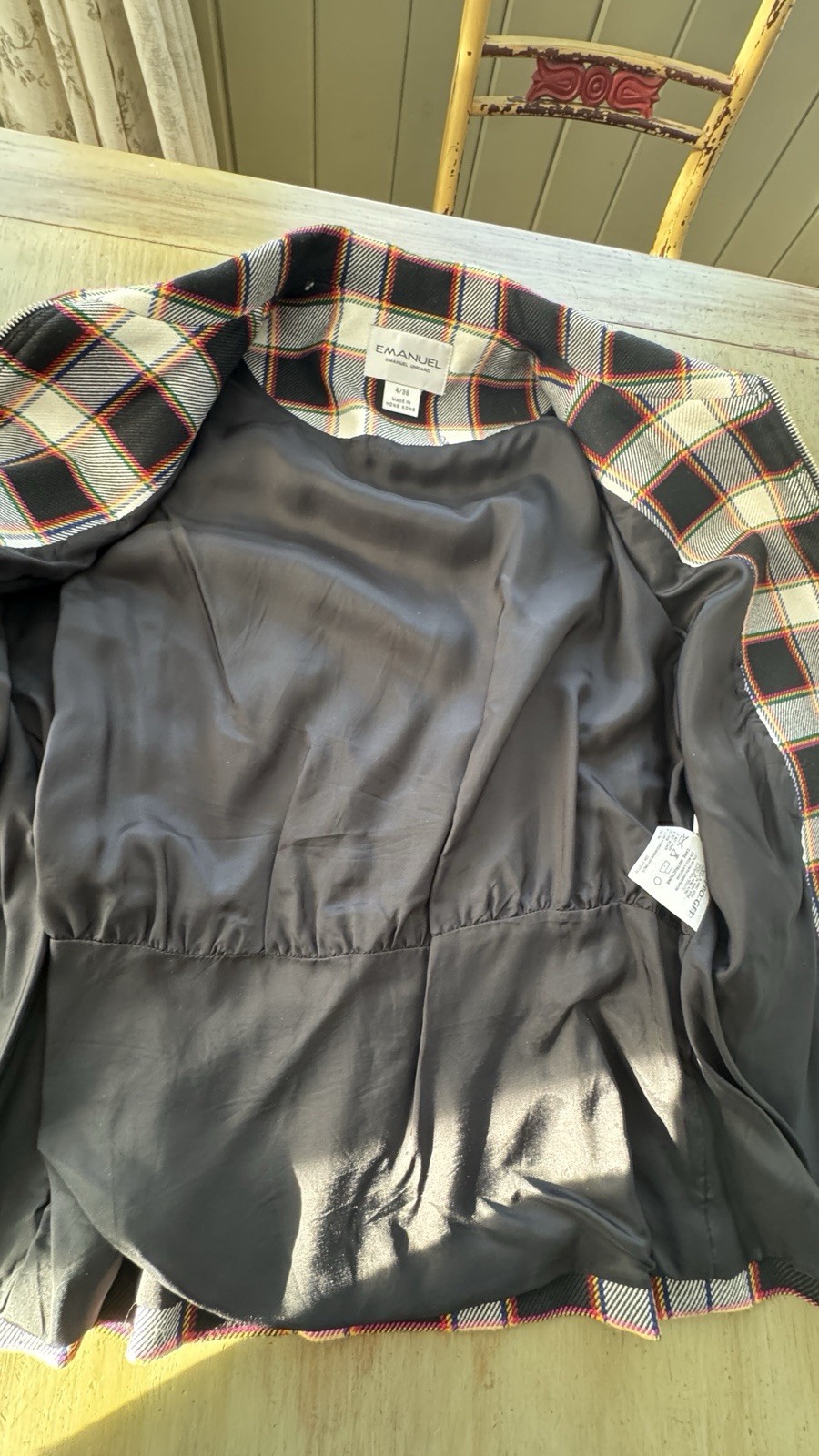 Vintage Emanuel Ungaro Plaid Jacket Y2K Preppy Blazer Size 4/38 Black Multi Zip