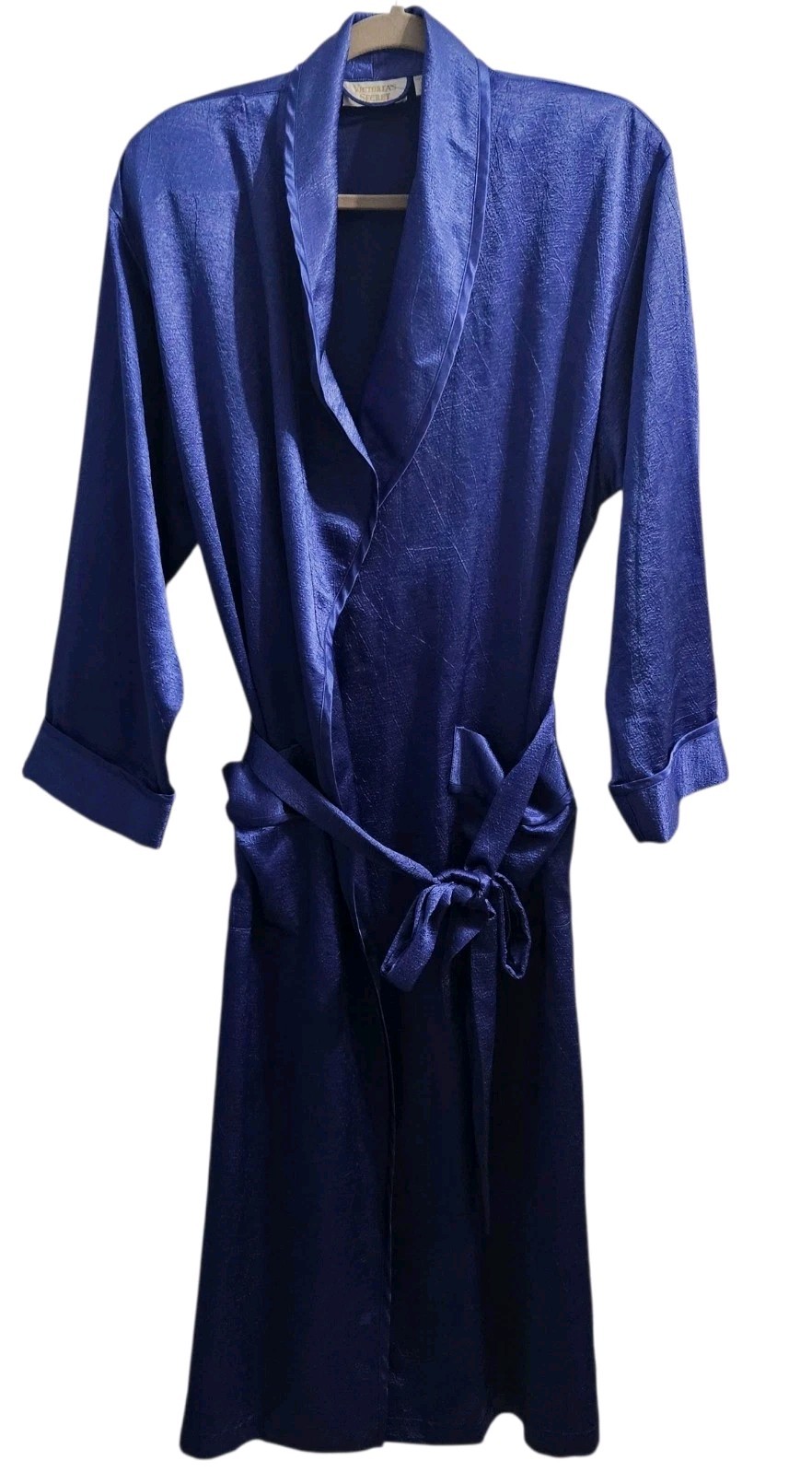 VTG Gold Label Victorias Secret Satin Robe Purple Shawl Collar Belted Sz P/S