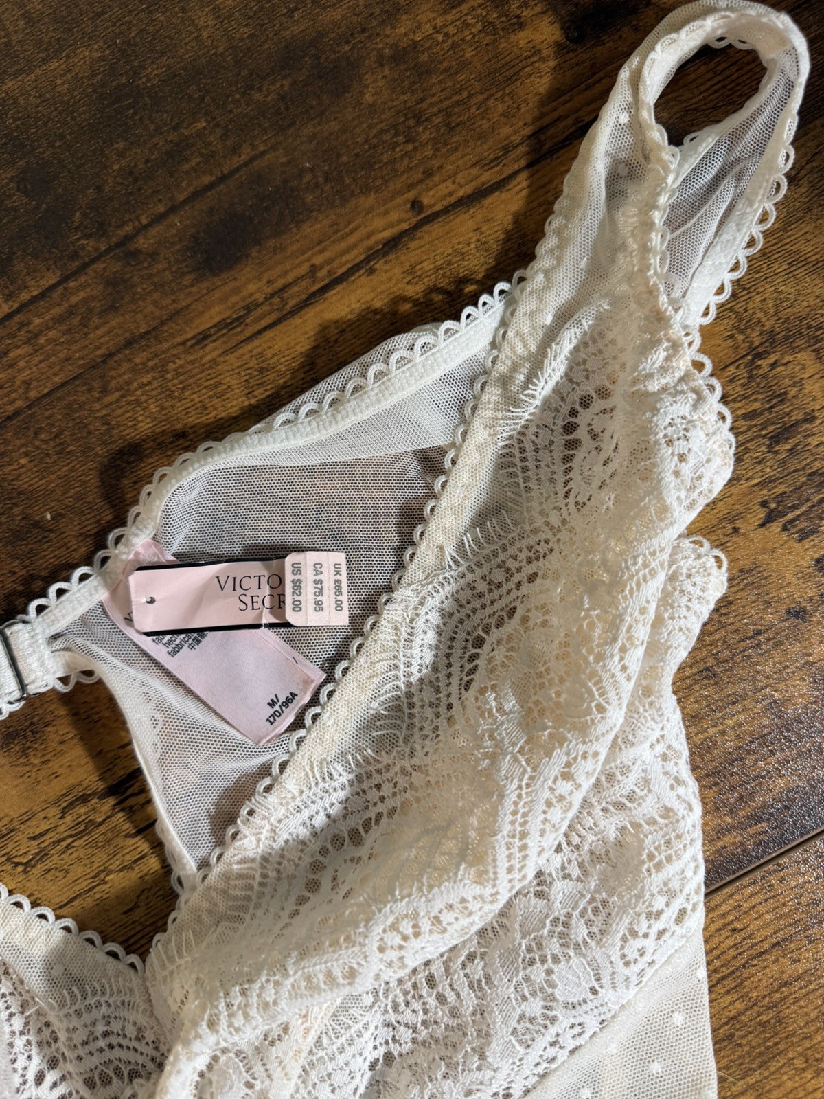 Victoria&rsquo;s Secret Ivory White Lace Mesh Teddy Bodysuit Lingerie Size M