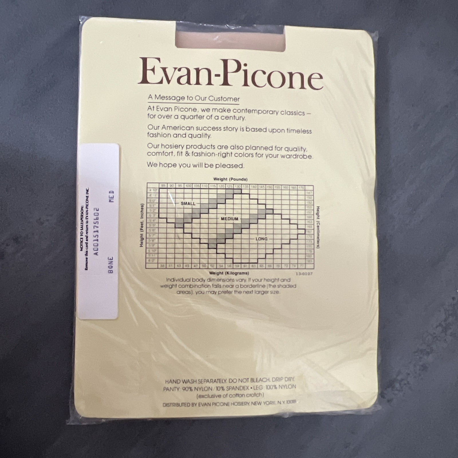 VTG Evan Picone Sheet Satiny Light Control Pantyhose Bone Sandalfoot Size Medium