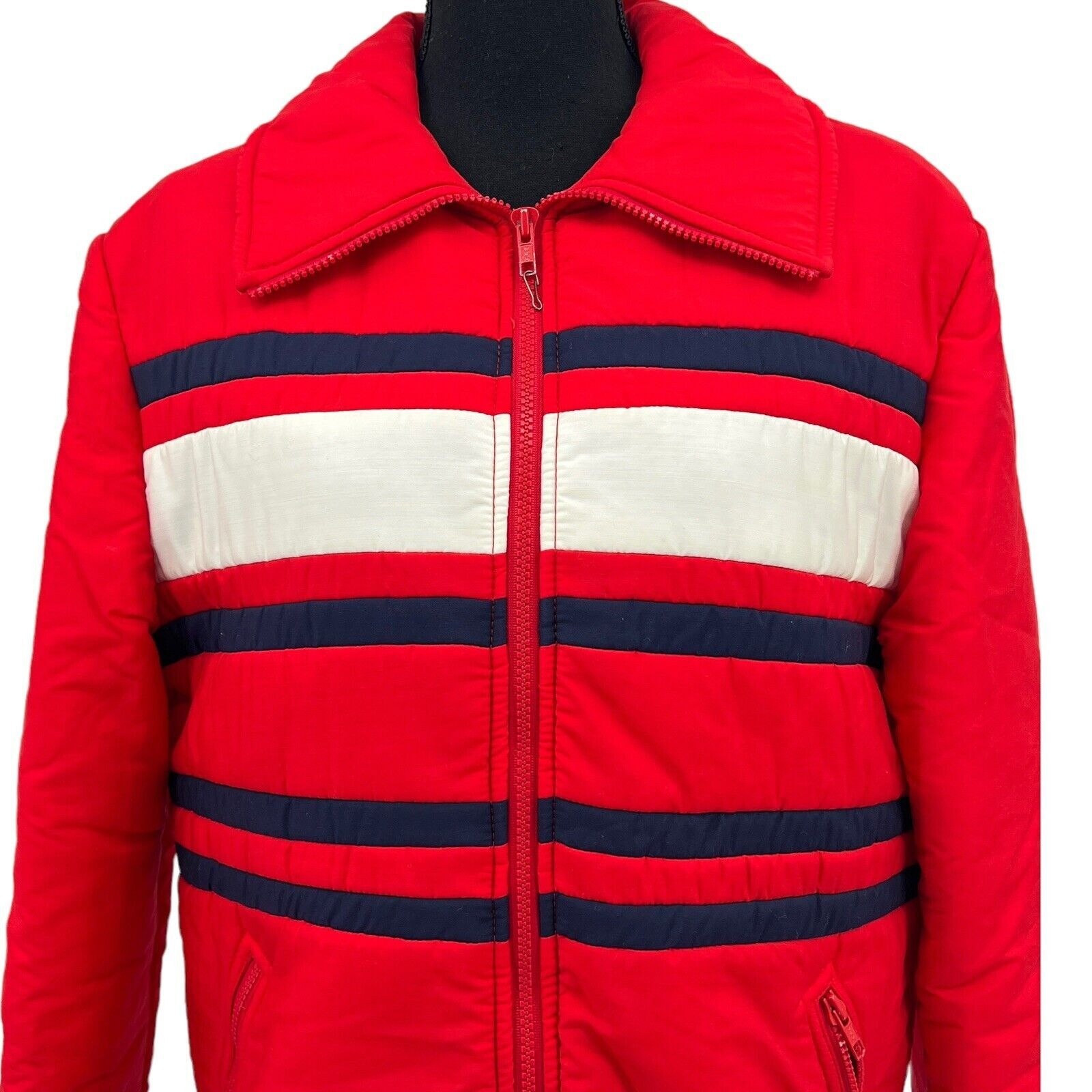 Vintage 70s Jean Claude Killy Ski Jacket Womens EU 40 S/M Red Racing Stripe Ski