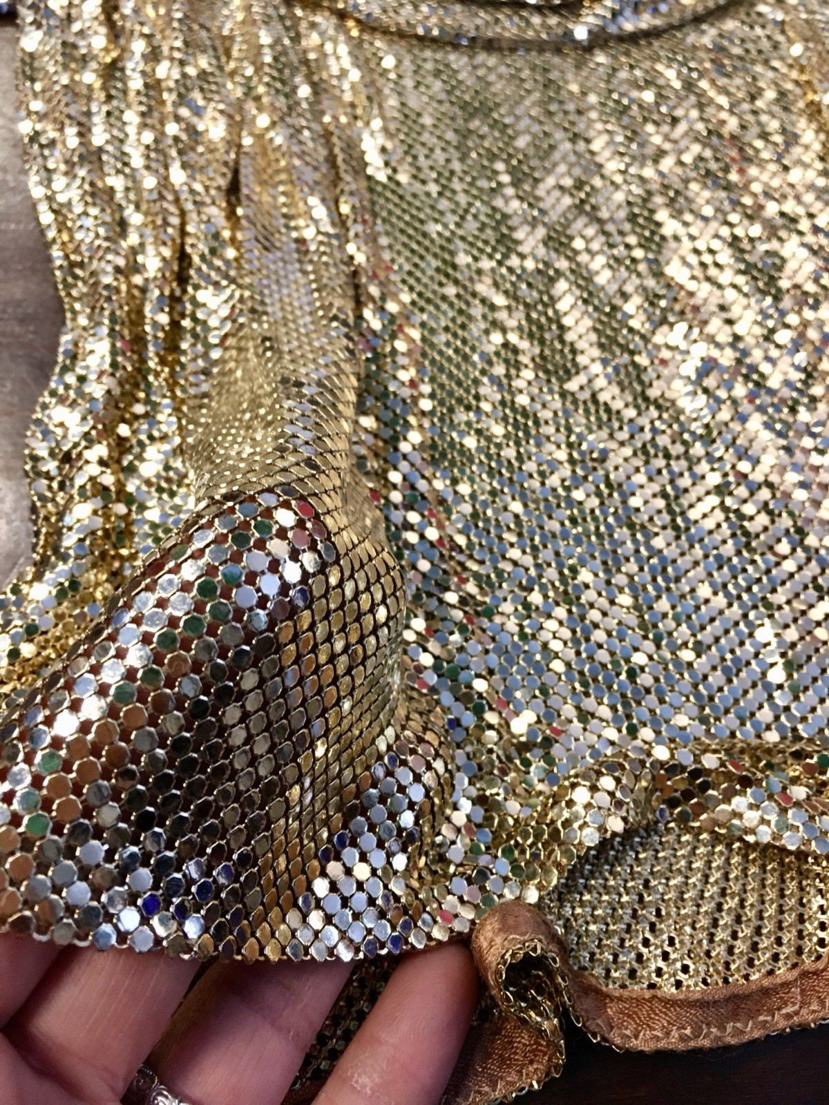Whiting Davis Vintage Liquid Gold Mesh Chain Mail Draped Front Top 70s Disco S/M