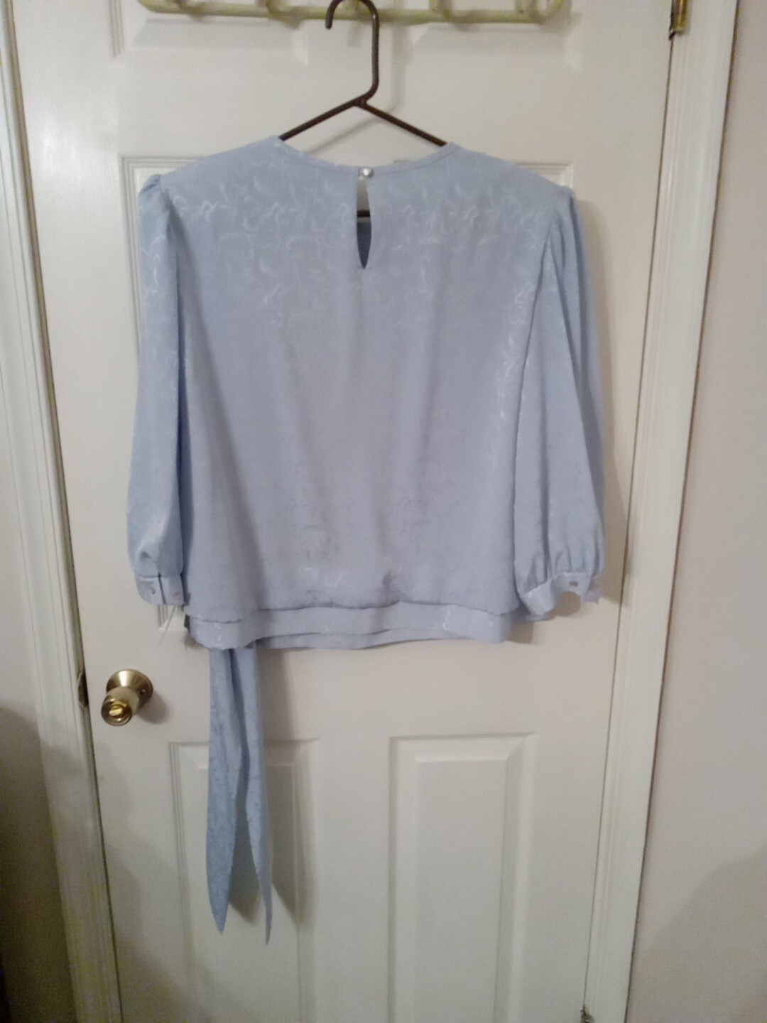 Vintage Lorac Original Light Blue Long Sleeve Polyester Side Sash Blouse 22 1/2
