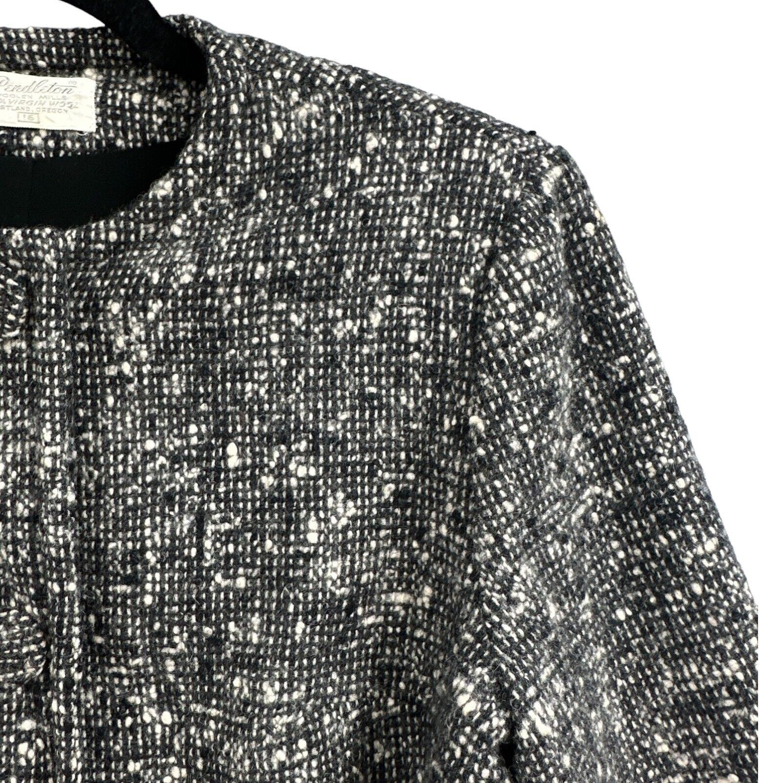 VTG Pendleton Blazer Jacket Wool Tweed Lg Black White Bolero Business Preppy USA