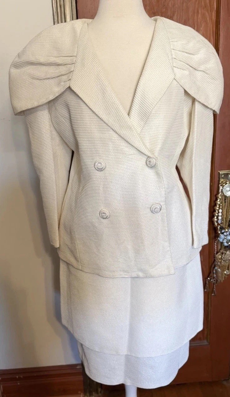 Vintage Custom Made Dramatic Dynasty Shoulder Bridal Two Piece Suit Set
