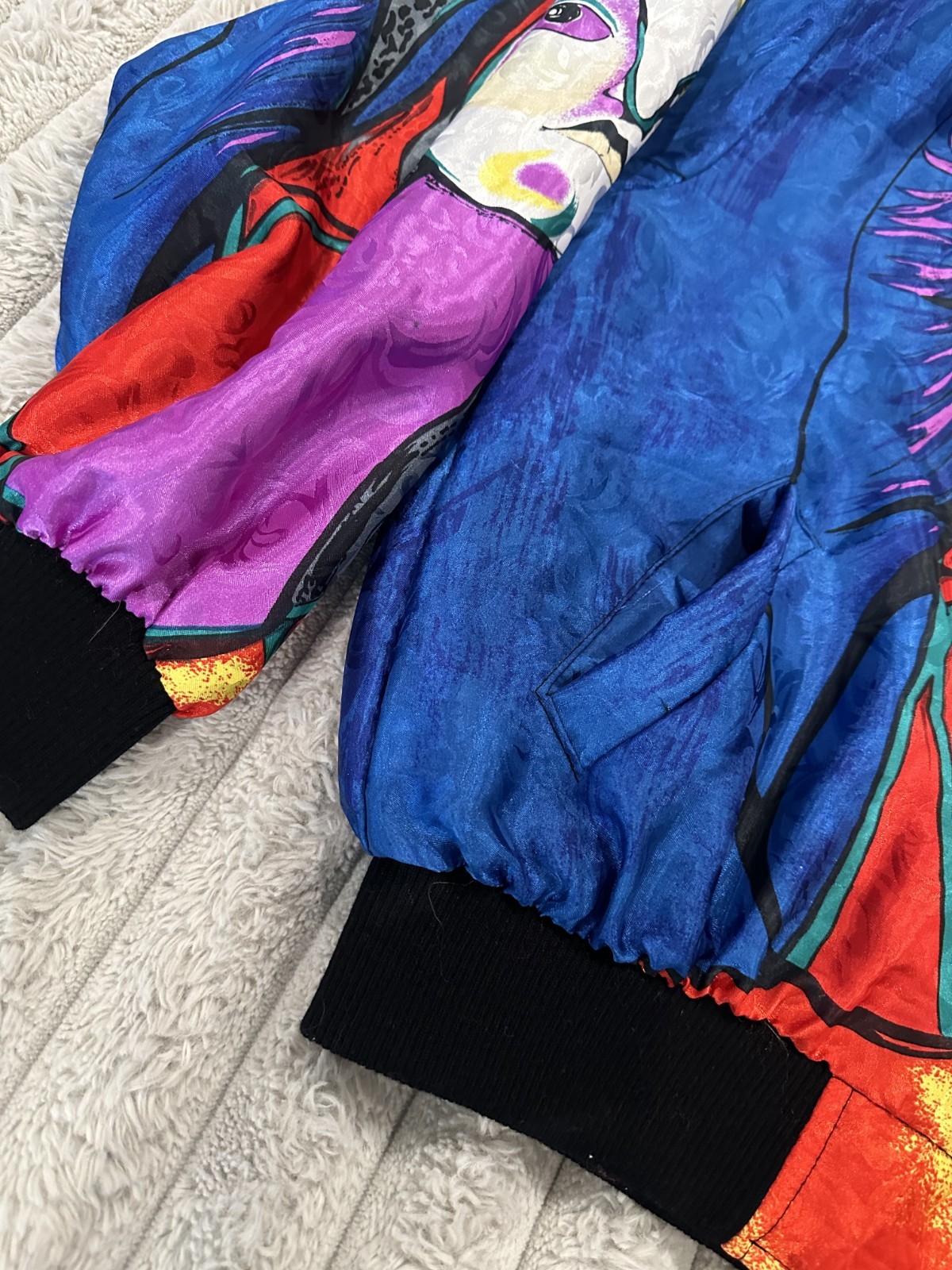 Vintage Picasso Inspired Abstract Art Bomber Jacket Blue Multicolor Korea