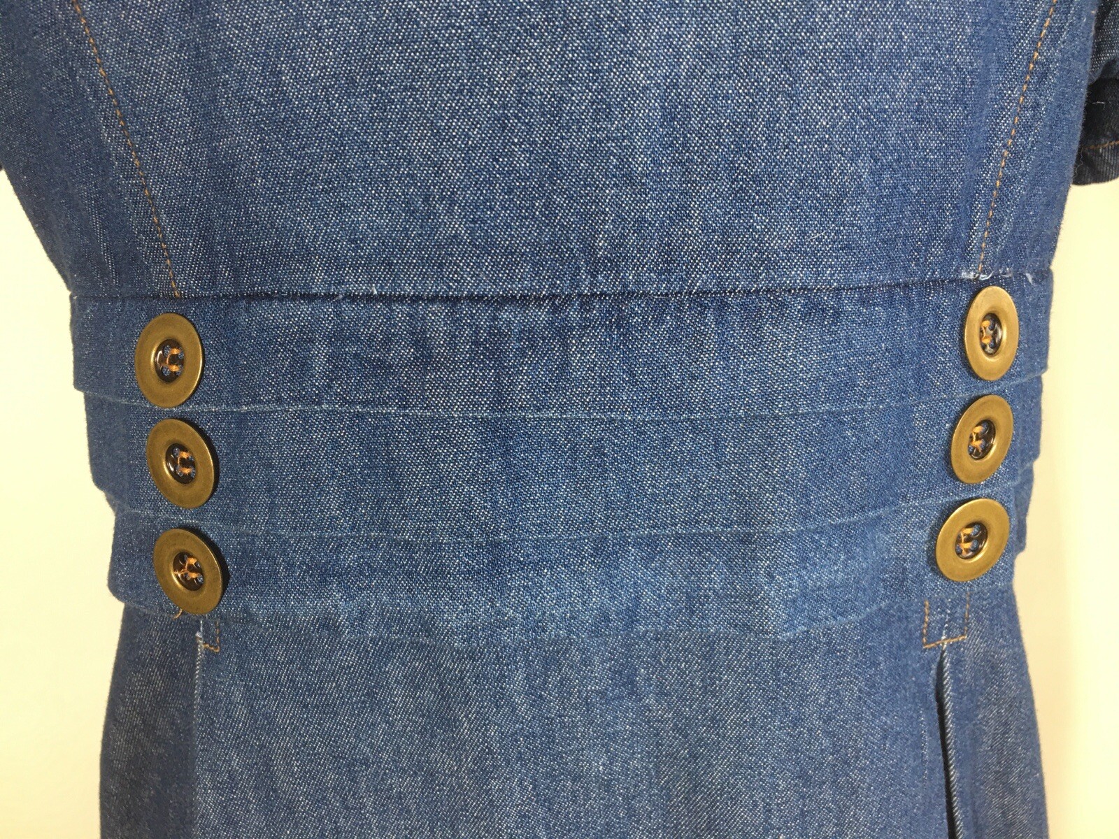 Vintage Mirrors 2 Denim Chambray Maxi Dress Size 16 Back Tie Zipper Short Sleeve