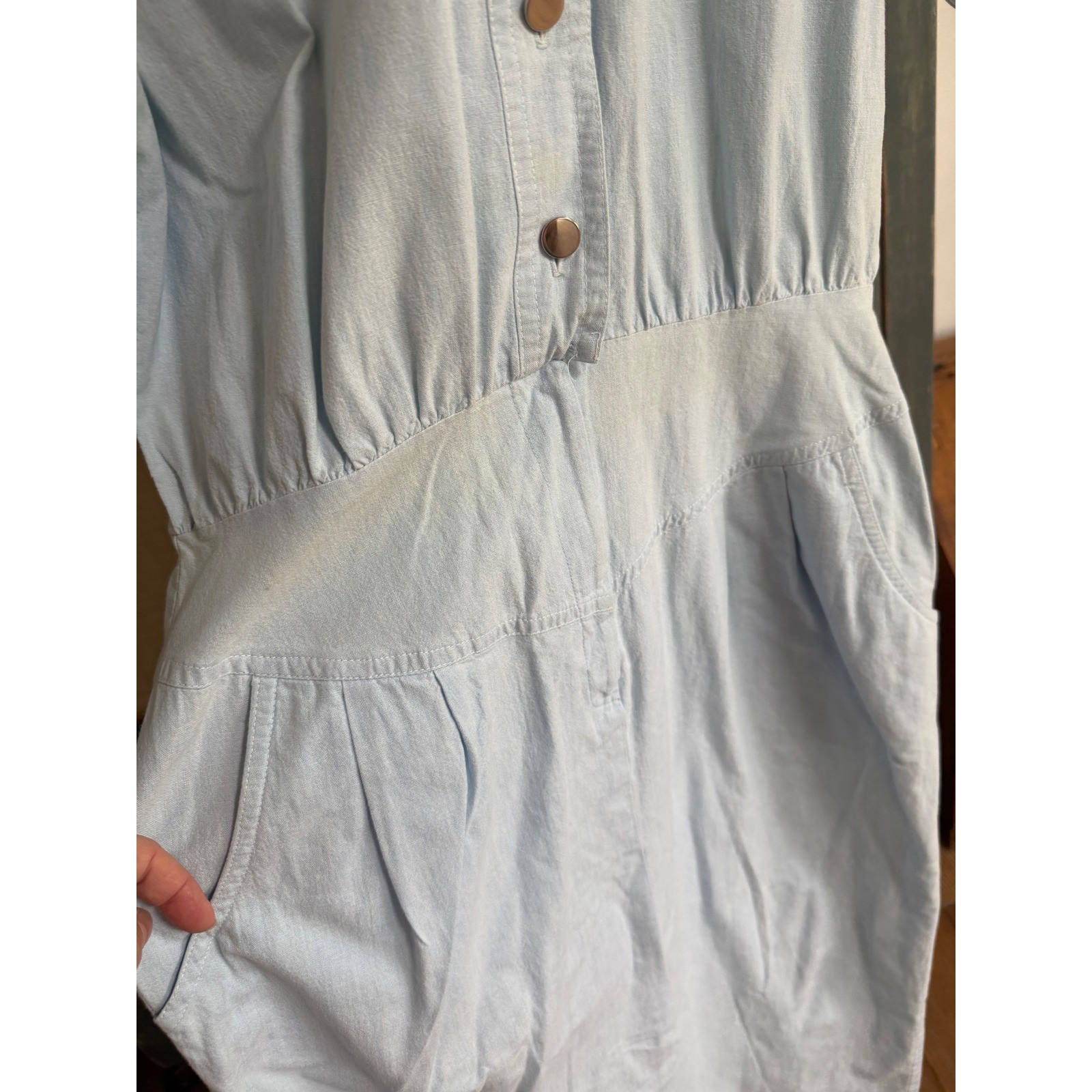Vintage Melissa Light Blue Cotton Western Dress Metal Collar Tips USA Size 8