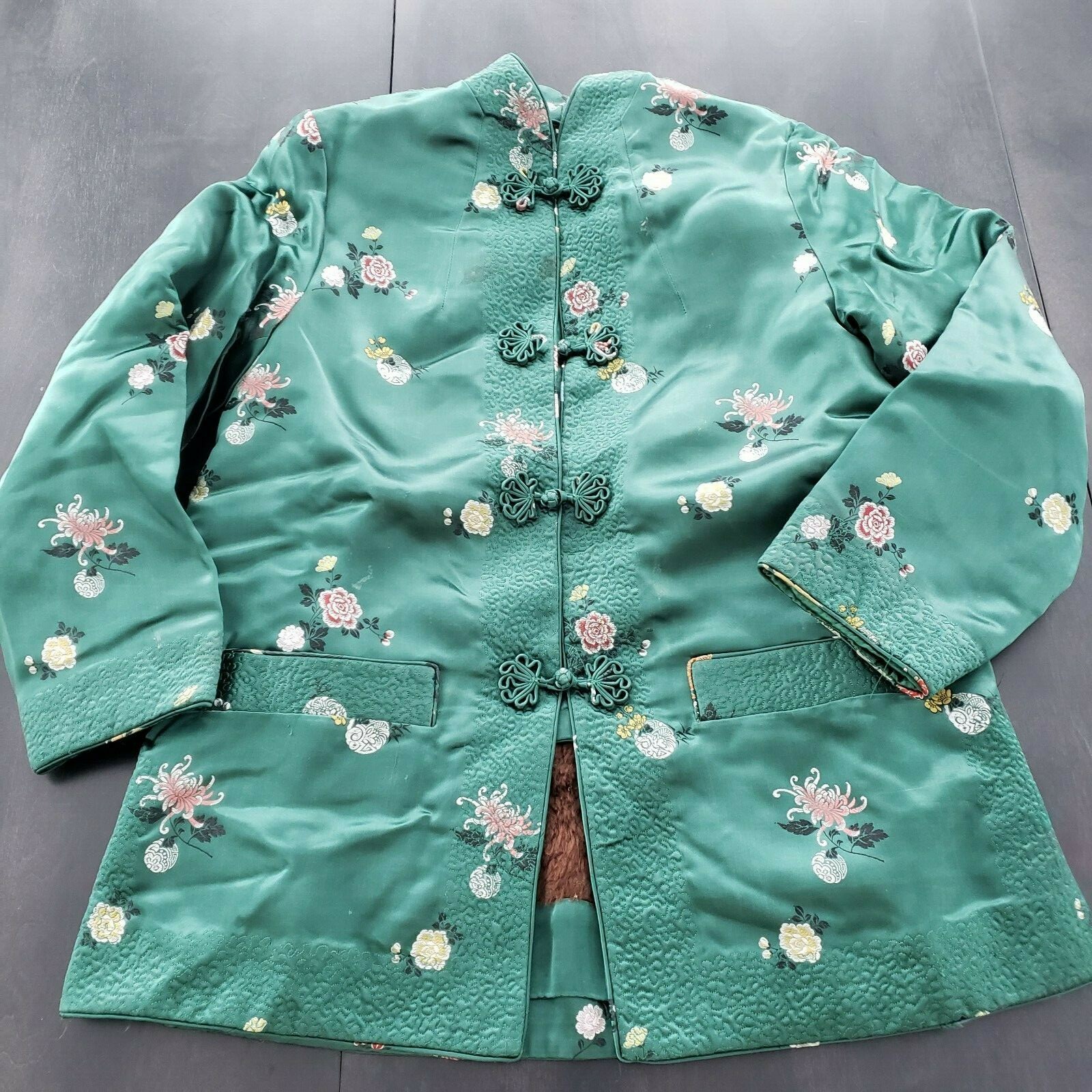 Vintage Peony Brand Ladies Chinese Silk Insulated Jacket – Green Medium