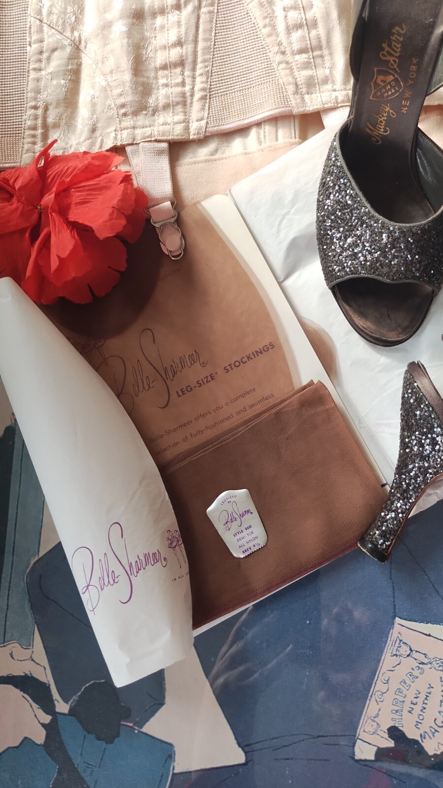 Belle Sharmeer BREV vintage stockings – 15 Den Flat Knit- size 9.5 30.5&Prime; » » »