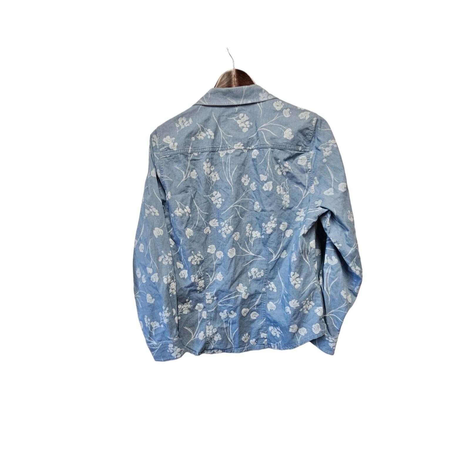 Vintage BLUE WILLI&rsquo;S Denmark Full Zip Chambray Denim Floral Jacket Blue MEDIUM