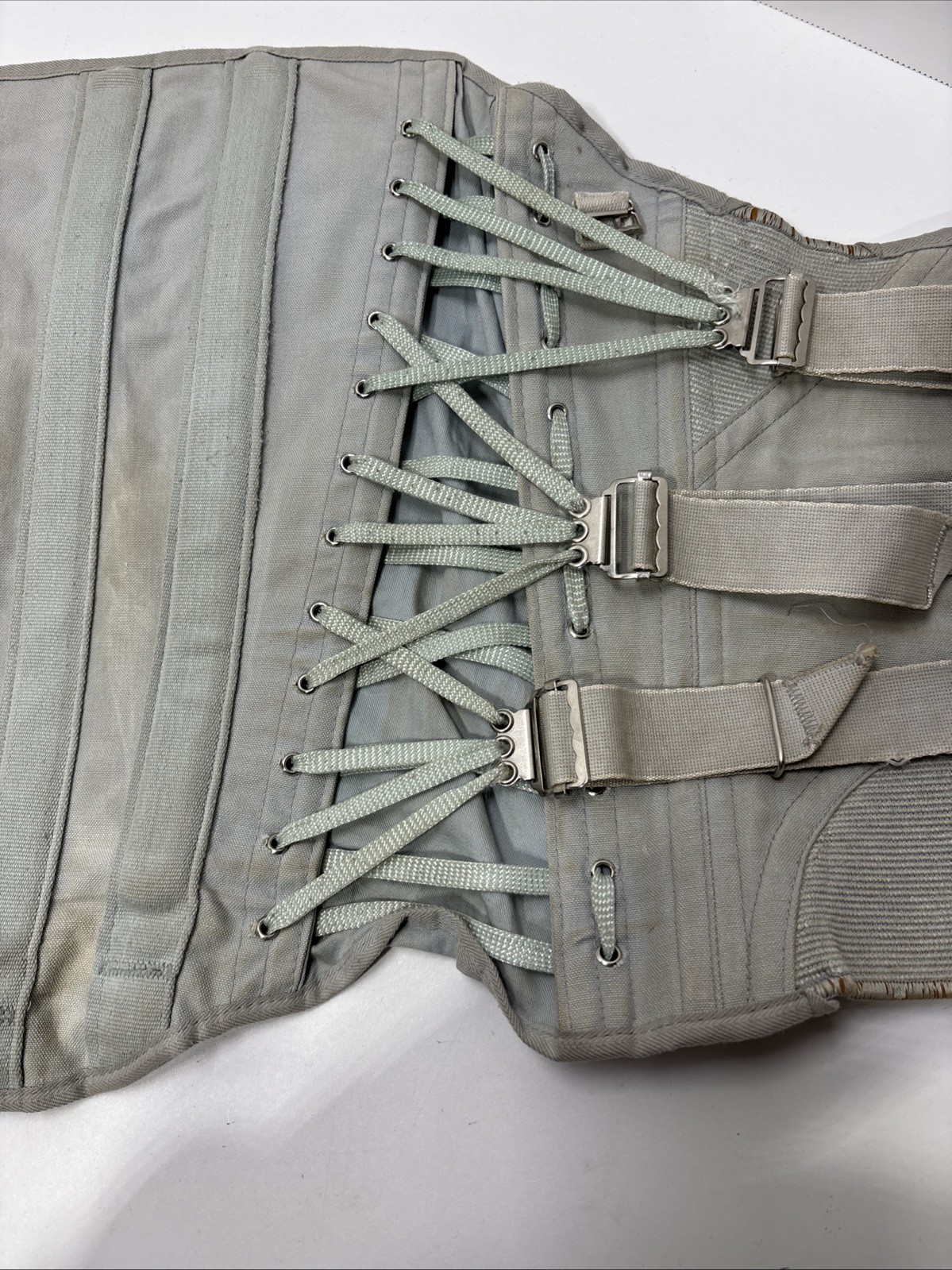 Antique Corset. Light Blue Anatomical Support Strappy Adjustable Form Fitting