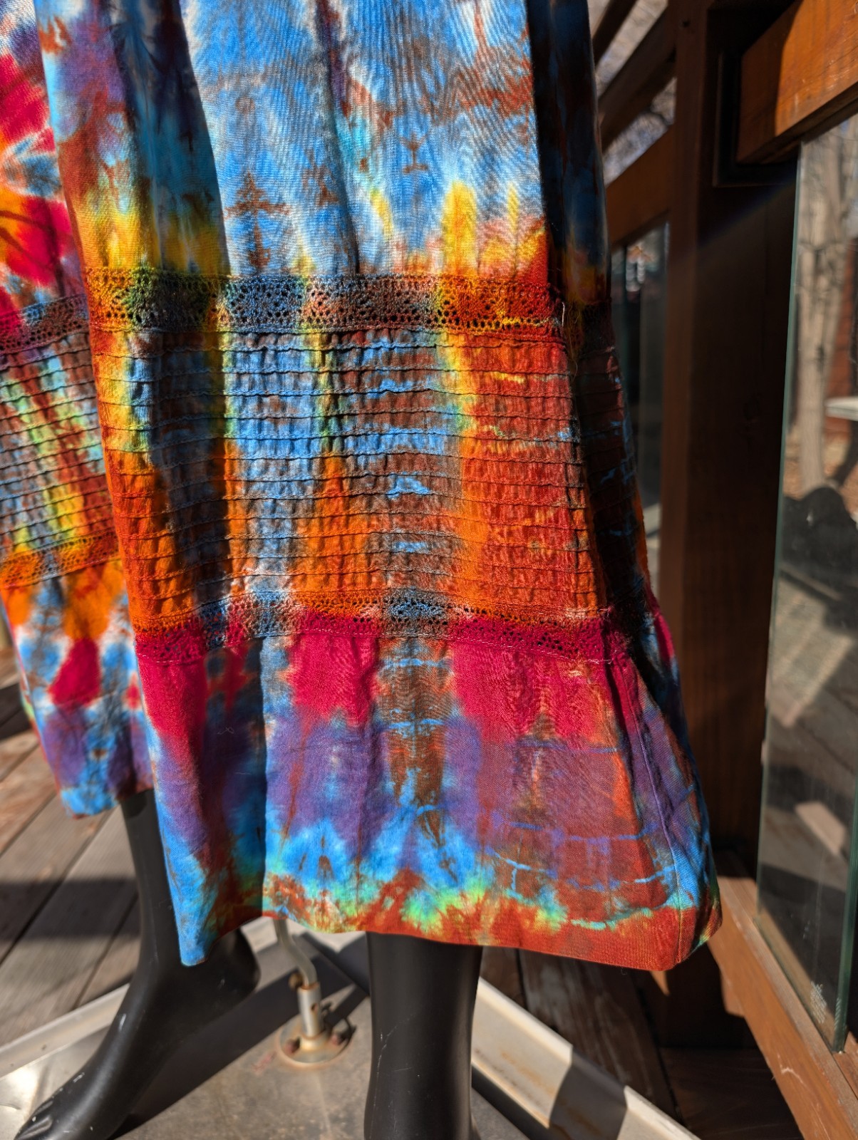 Vintage long sleeve cotton Tie Dye hippie festival dress sz L Aileen West