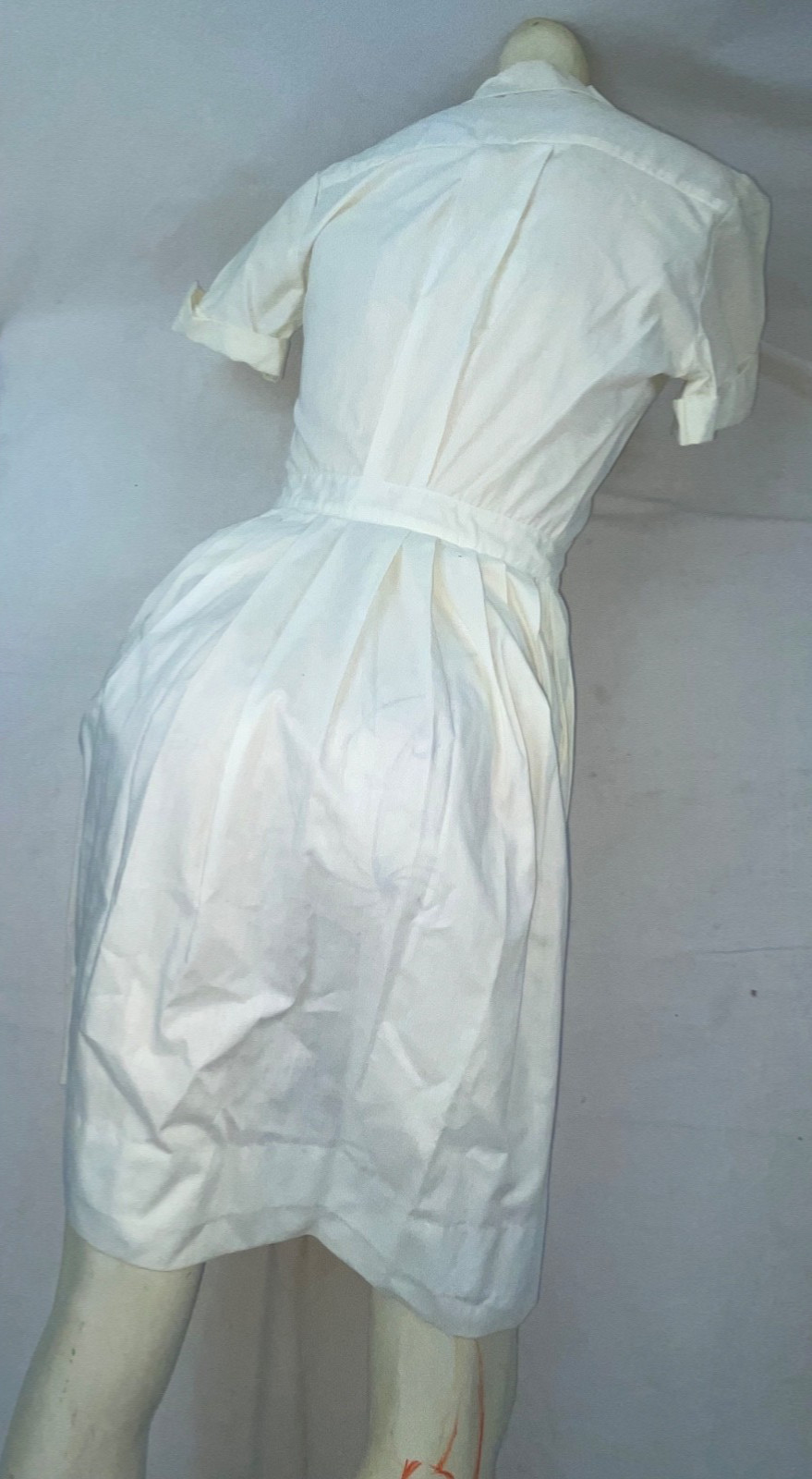 VTG 60S WOMENS WHITE BUTTON FRONT NURSES HOSPITAL ORDERLY WAITRESS UNIFORM DRESS