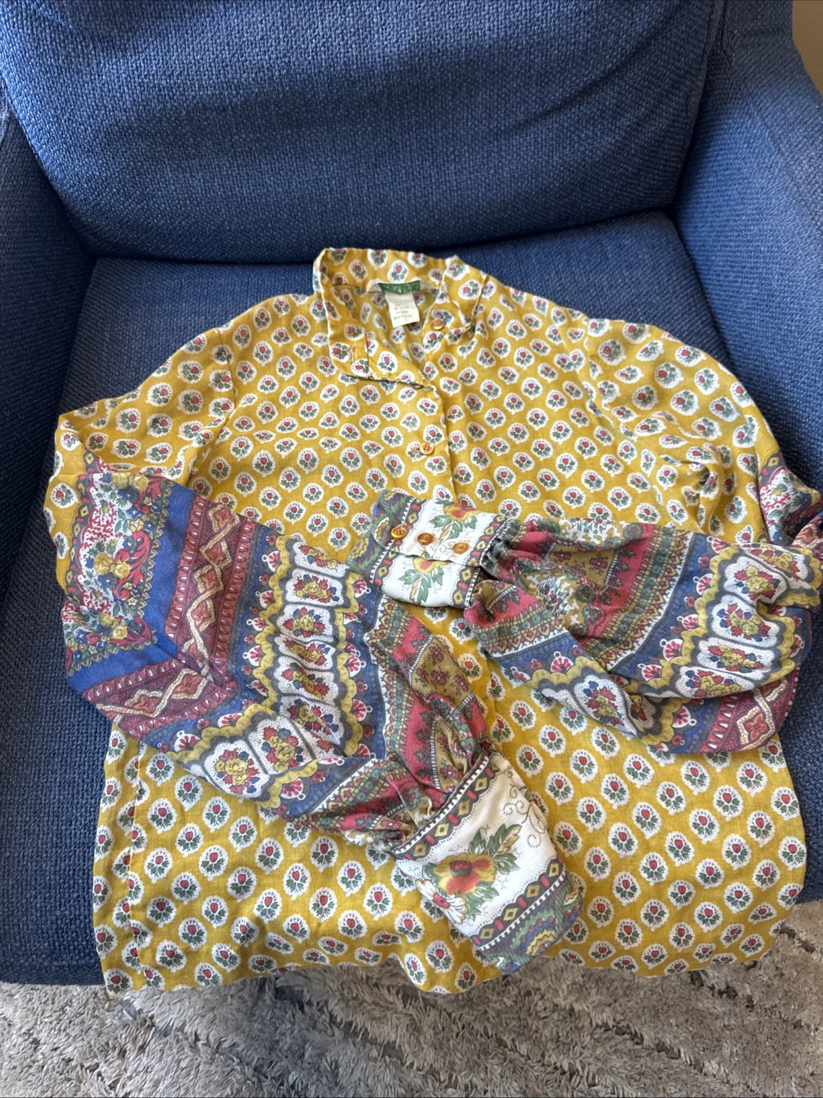 Vintage Sears JR Bazaar 35% Cotton Polyester Button-Down Shirt Size 7 (xs)