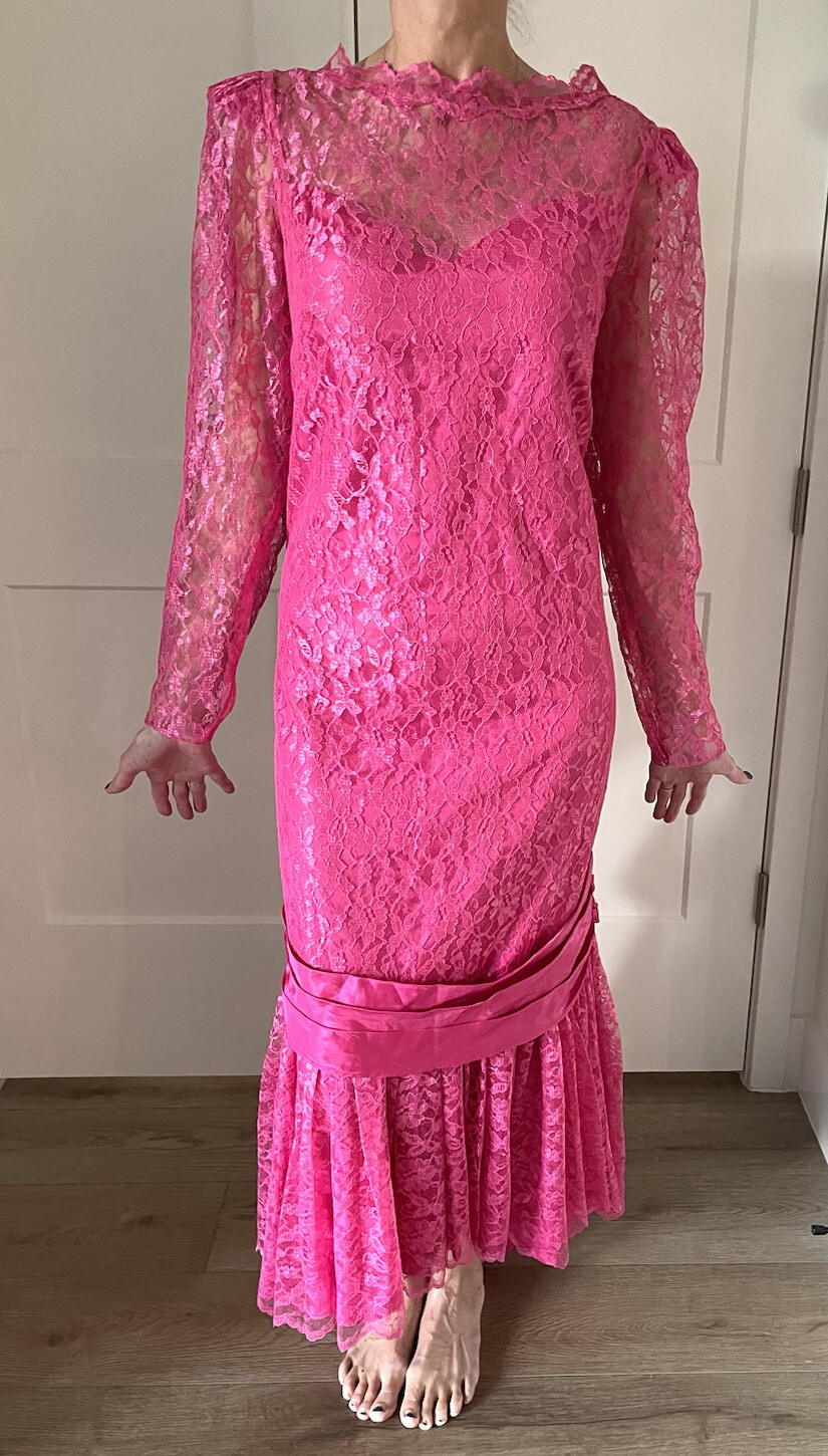 Vintage ILGWU Lace Overlay Dress, Sz 18, Special Occasion, Party, Statement