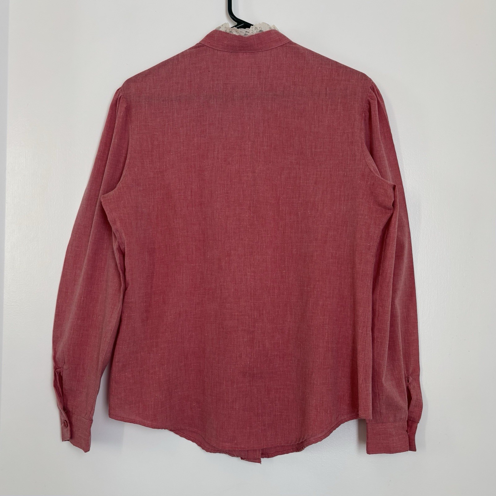 Vintage Dee Cee Prairie Western Blouse Shirt Red Lace Ruffle High Neck Large