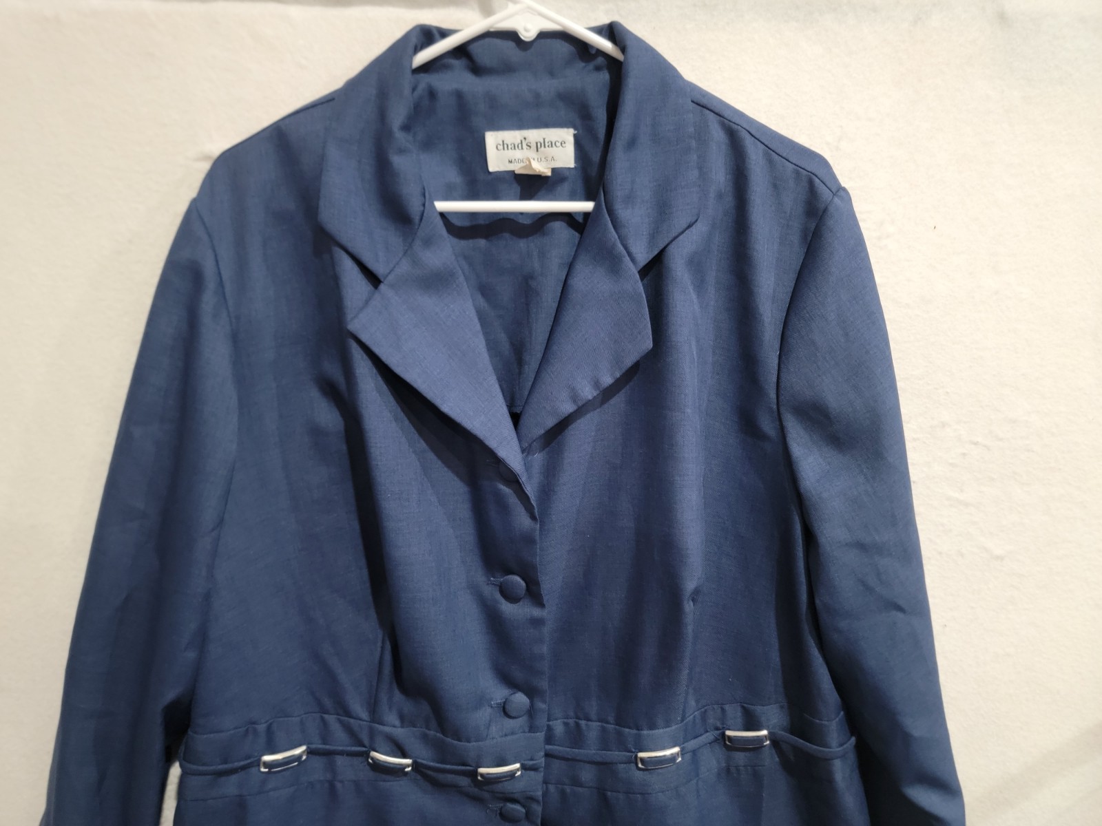 Chad&rsquo;s Place Navy Blue Blazer Jacket Womens 22WP Made in USA Plus Petite Vtg 90s