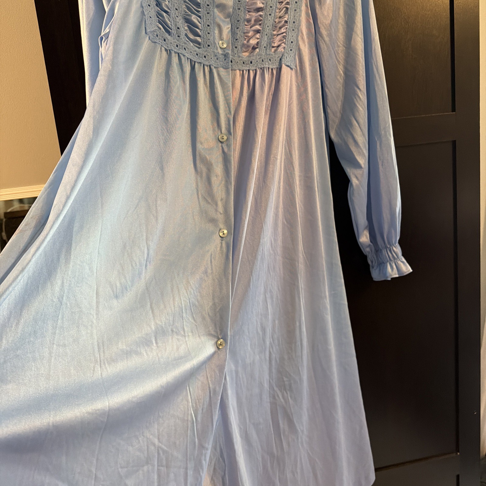 Vintage Gossard Artemis Blue Button Front Housecoat ILGWU Union Made Small USA
