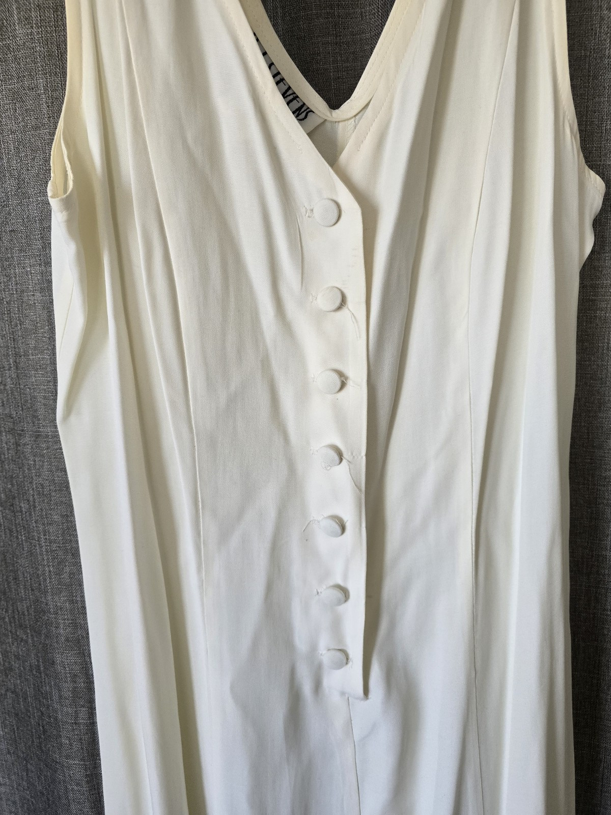 R.J Stevens Vintage 90s White Button Down Midi Sleeveless Swing Dress Size 14