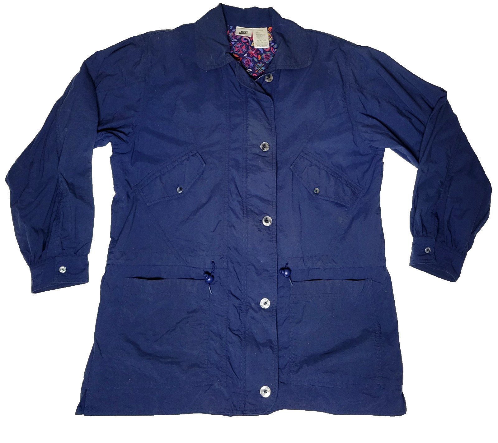 VTG Nike Windbreaker Lined Jacket Women’s S 6-8 Blue Zip Button Up Rain Coat Y2K