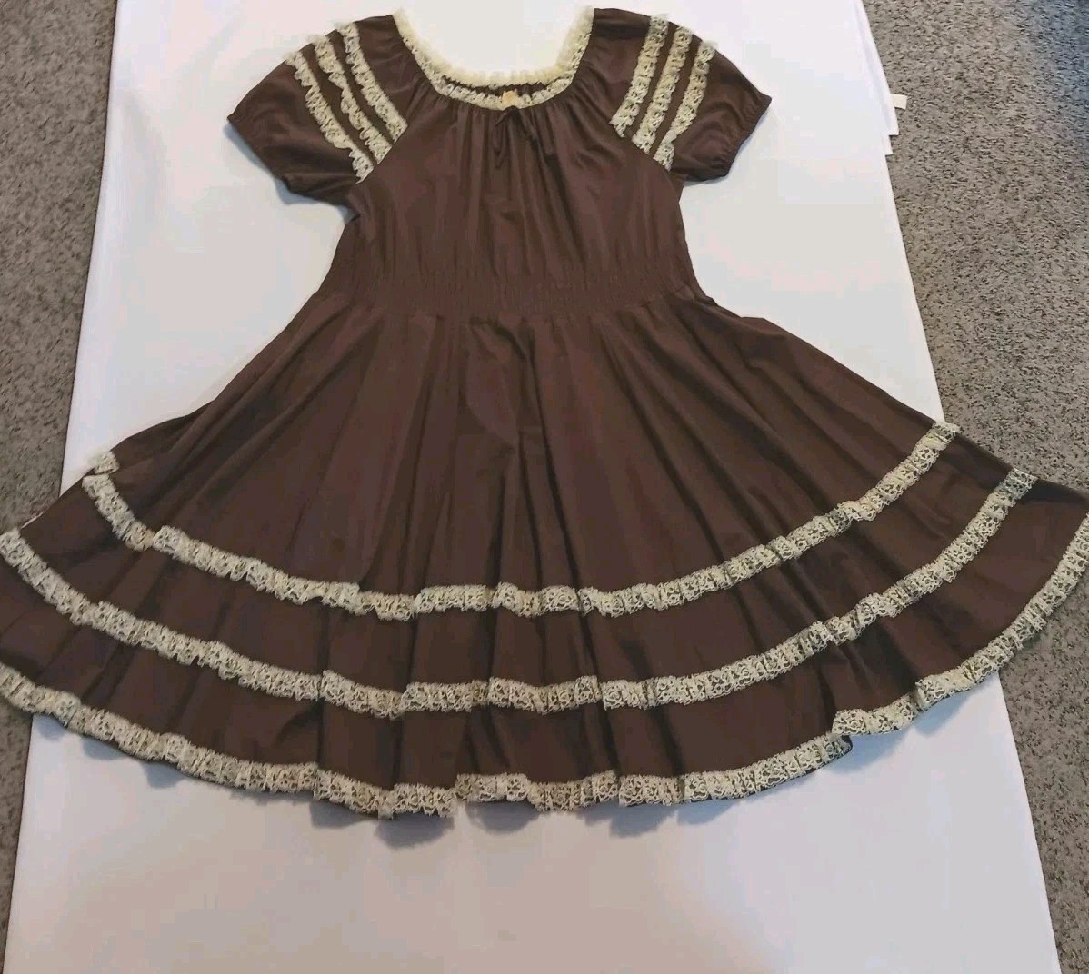 Vtg 60s 70s Partners Please Malco Modes Square Dance Dress Brown Cream 14 USA