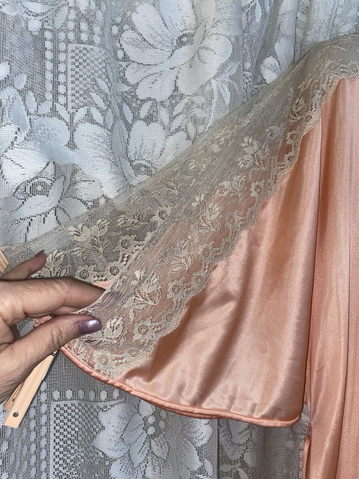 VTG NWT L XL PEACH VANITY FAIR Nylon Hostess Caftan Nightgown Negligee Gown