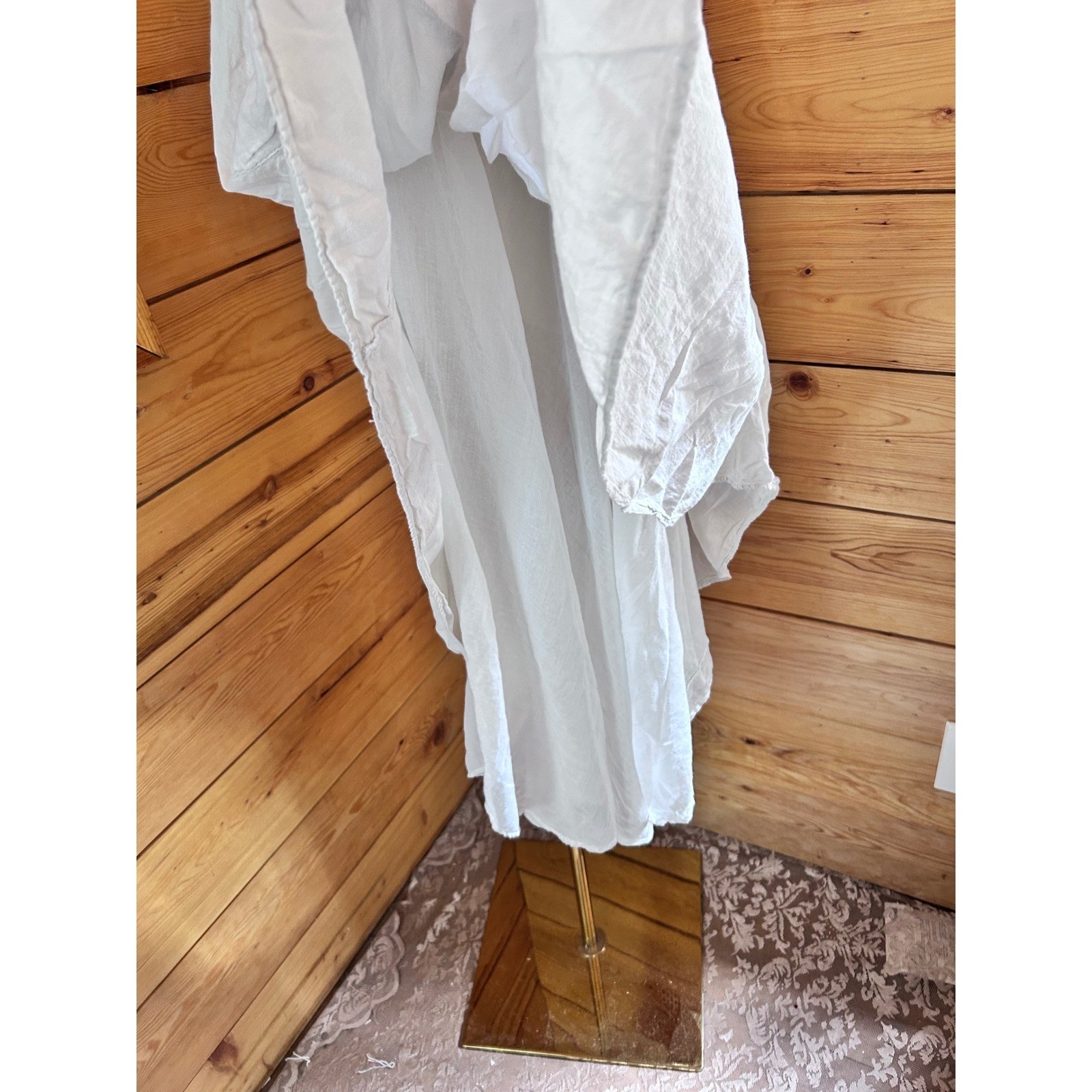 Vintage Cotton Shift Dress Large Cream Button Front Boho Om Grown Lagenlook Orga