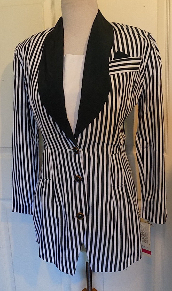 NOS Vintage 80s Green White Striped Jacket Rayon Acetate 9 / 10 Breakin&rsquo; Loose