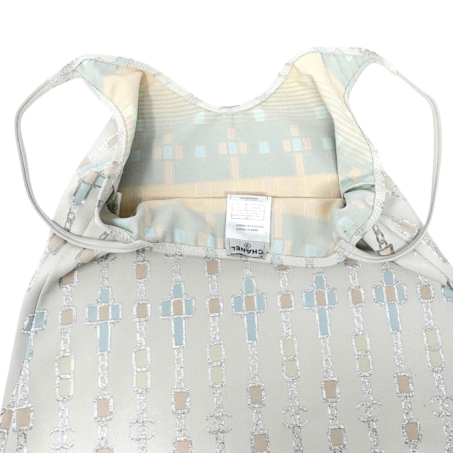 CHANEL Vintage 07C CC Mark Logo Glitter Camisole Top #36 Gray Silver Polyester
