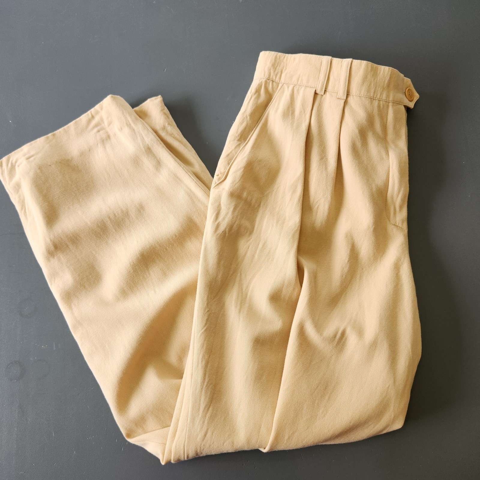 VTG 80s 90s Escada Women Wool Pleated Trouser Pant Sz 44 Camel Quiet Luxury
