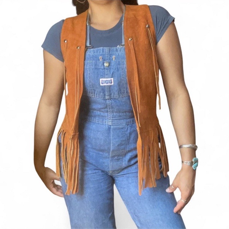 Vintage suede brown vest hippie leather vest Size N 70’s 80’s