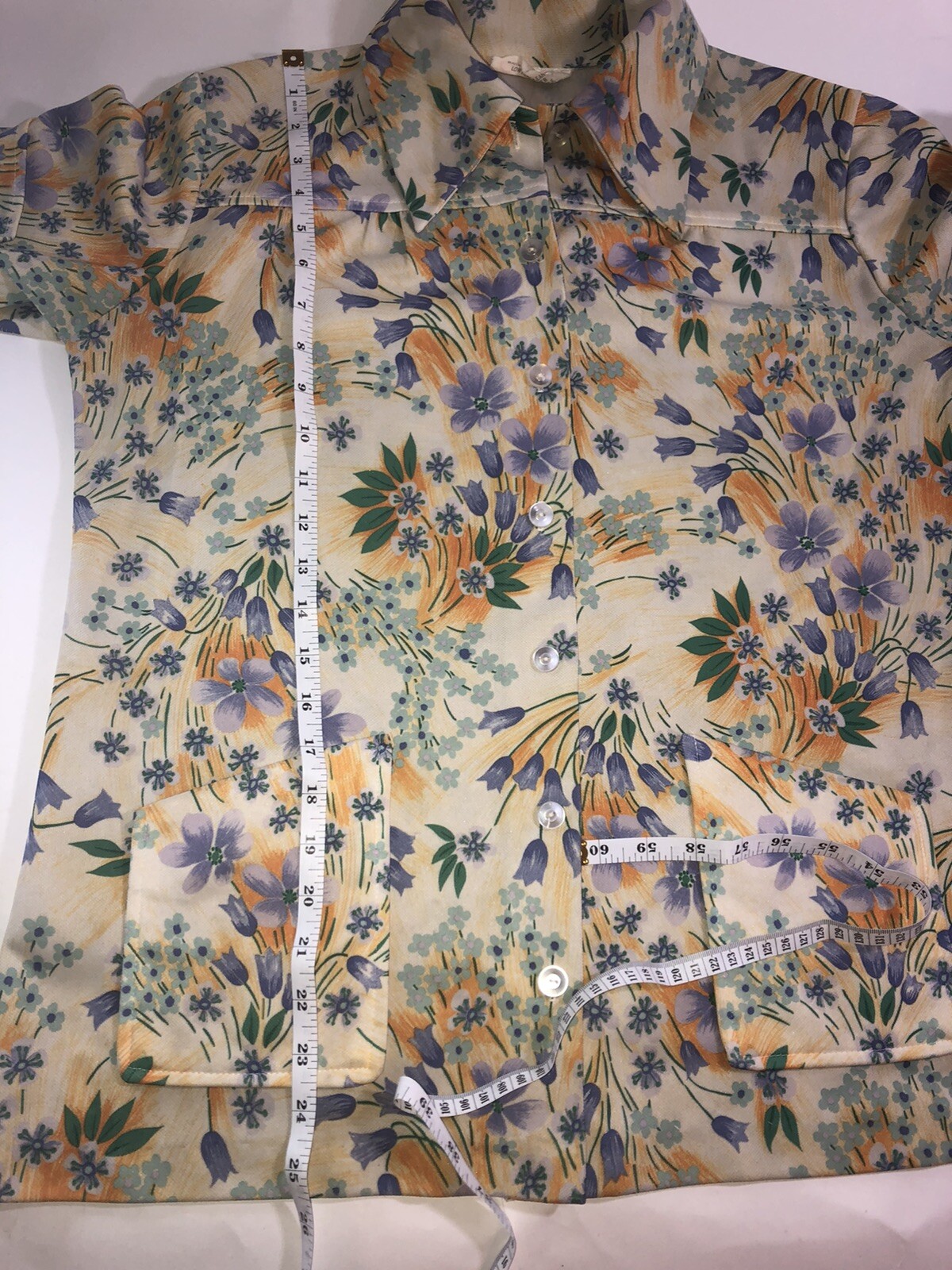 Smartique Size 40 (m-l) Polyester Floral Top Collar Yellow Button Up Vintage
