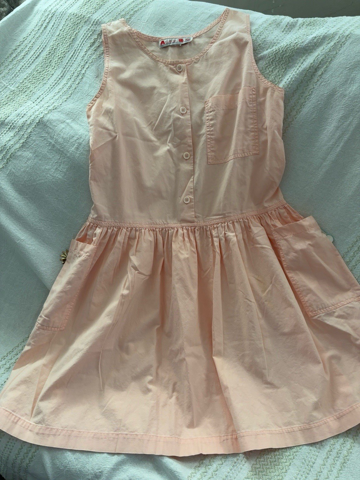 Vintage Allison Blair Pink Cotton Pinafore Dress Jumper Apron Style w/ Pins