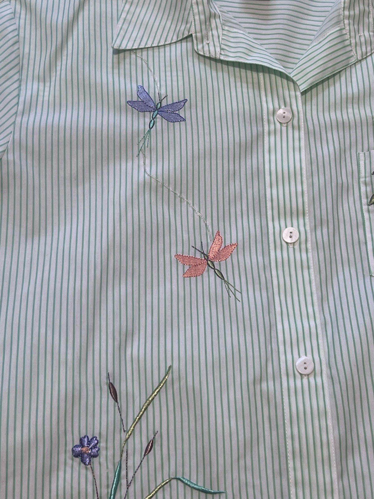 90s Graff 2pc Womens L Embroidered Spring Hummingbird Frog Shirt Capri Pants