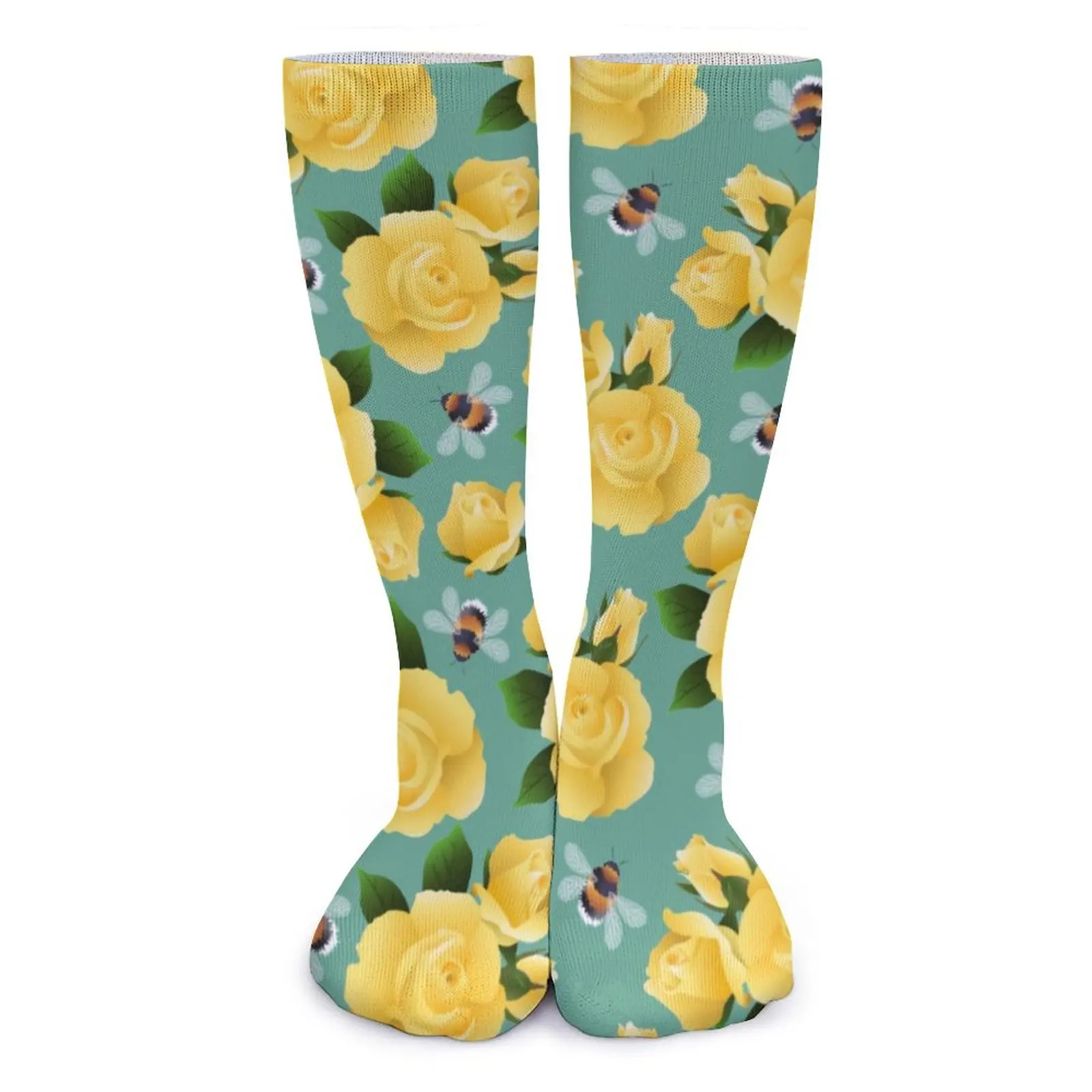 Bumble Bees Socks Yellow And Black Stripes Gothic Stockings Female High Quality
