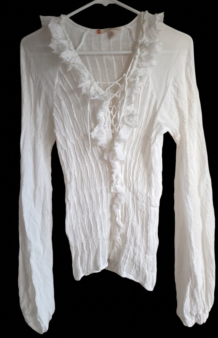 VTG Michiko Koshino Ruffle Lace Up Blouse Made In Italy White Cotton Y2K Sz 40