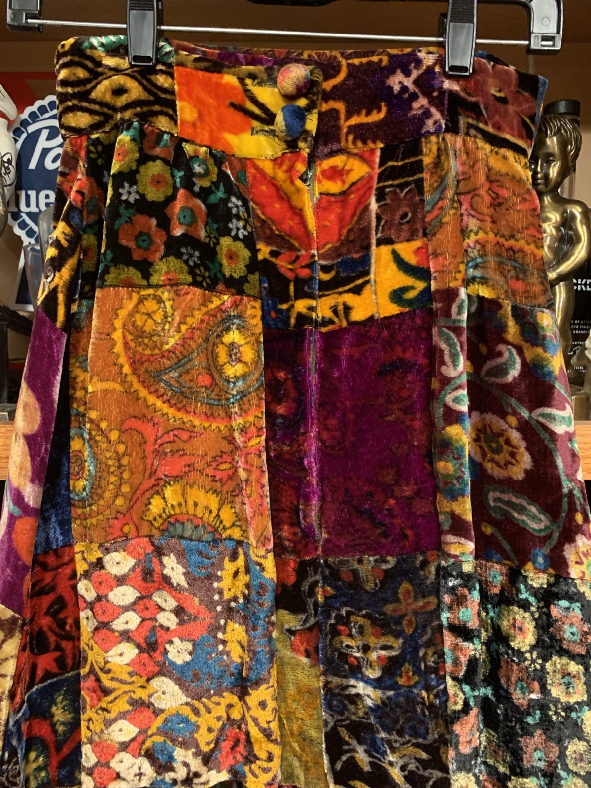 VINTAGE Vicky Vaughn Velvet Patchwork Long Skirt Gypsie Boho Hippy 70s 24&Prime; Waist